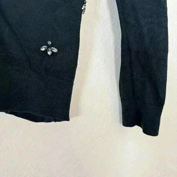 Ann Taylor Loft Cotton Cardigan Sweater Black with Gemstone Accents Medium - Picture 2 of 6
